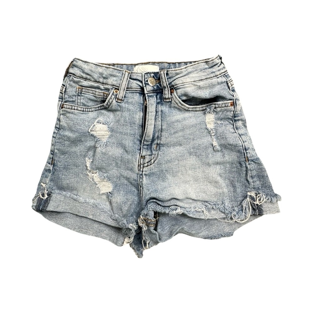 H&M Denim Shorts Womens 2 Blue High Waisted Distressed Frayed Hem‎ Stretch Jean